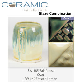 Rainforest SW185 over Frosted Lemon SW169 Stoneware Glaze Combination